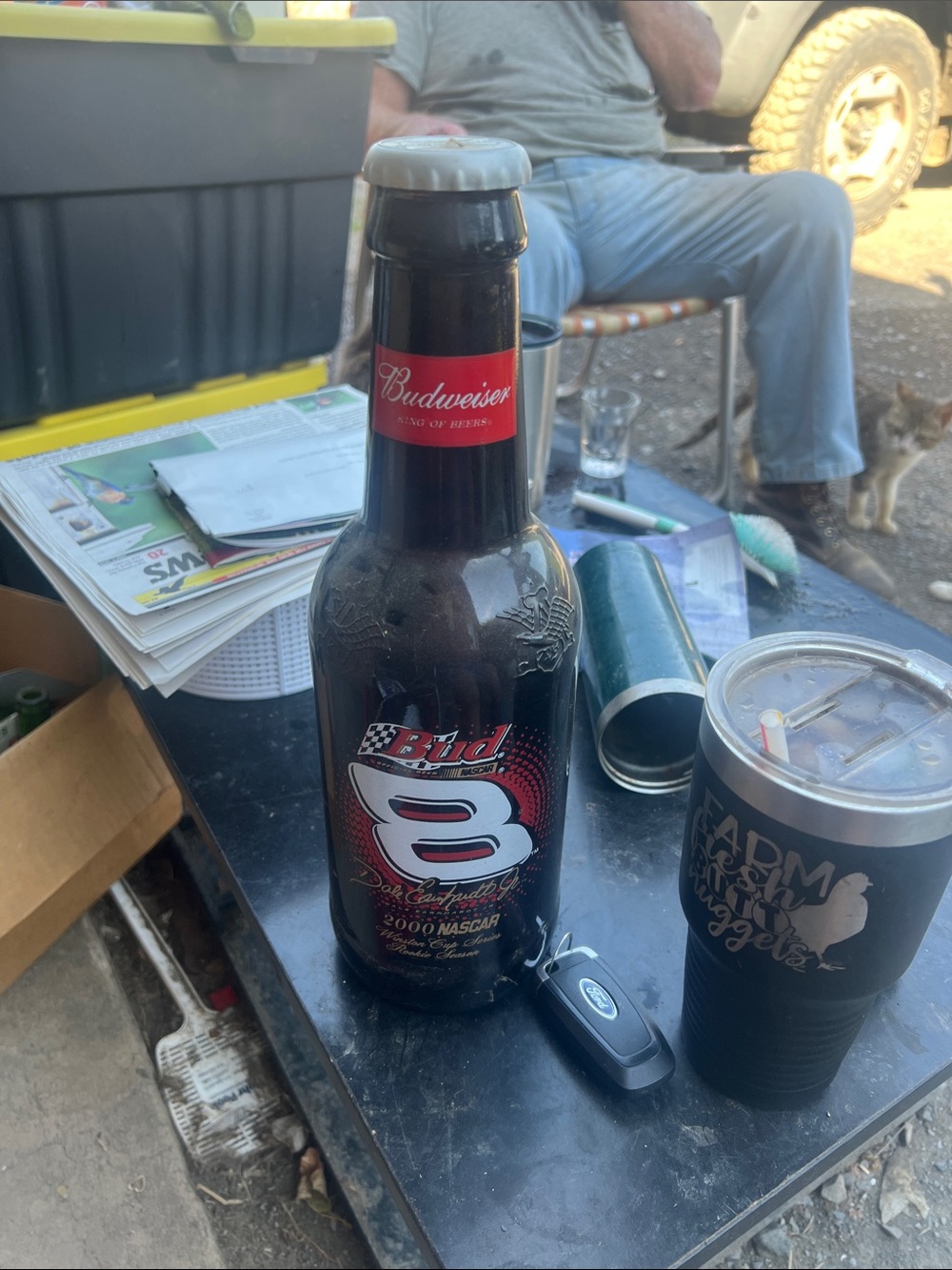 Vintage Budweiser Black Bottle with Red Label Dale Earnhardt Jr. Racing Graphic